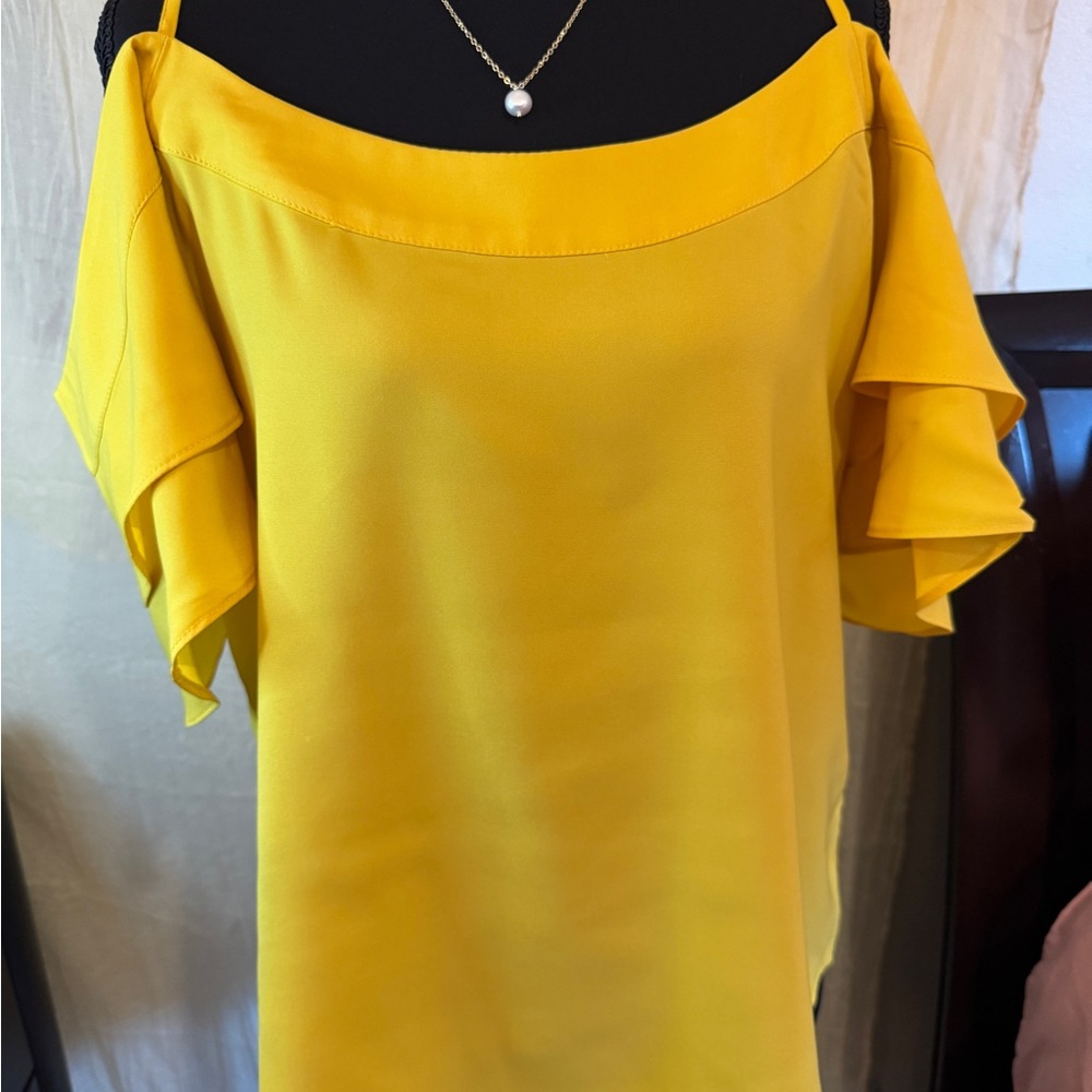 New York & Company Yellow Ruffle Sleeve Blouse